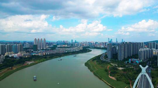 航拍南宁城市风光英华大桥江景