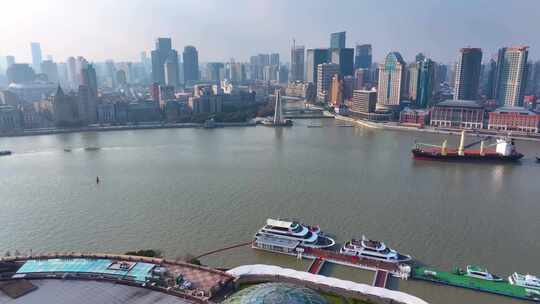 上海浦东新区东方明珠航拍陆家嘴环岛世纪大