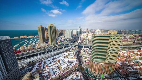 青岛城市风光雪景鸟瞰