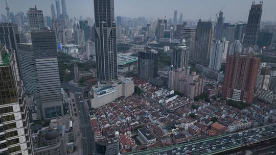 上海浦西延安高架傍晚航拍
