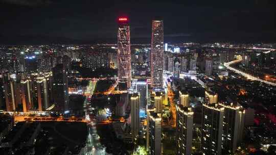 云南万达昆明双塔夜景西山区航拍延时城市地