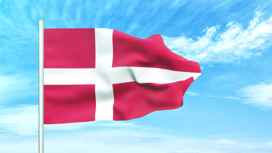 丹麦国旗空中飘扬视频素材模板下载