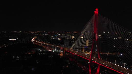 上海杨浦大桥夜景航拍07(推进)