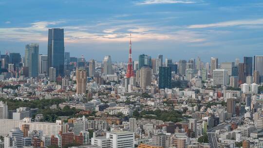 亚洲日本东京塔都市繁华城市建筑晴天空镜头