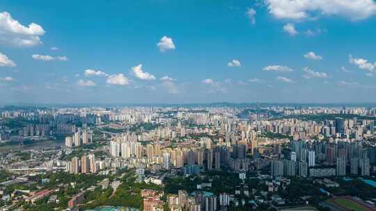 城市夏日蓝天白云高空航拍延时