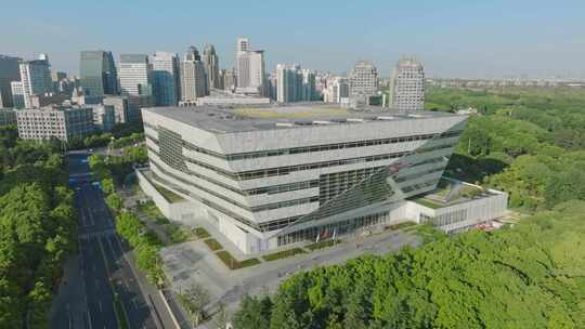 上海图书馆东馆建筑航拍上海浦东新区