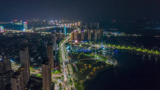 抚州梦湖航拍延时摄影城市夜景空镜头