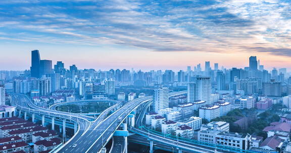 上海延安西路立交桥清晨延时视频素材模板下载