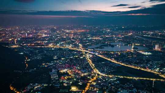 福建泉州城市夜景航拍全景