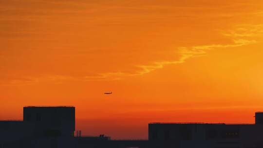 上海夕阳飞机剪影