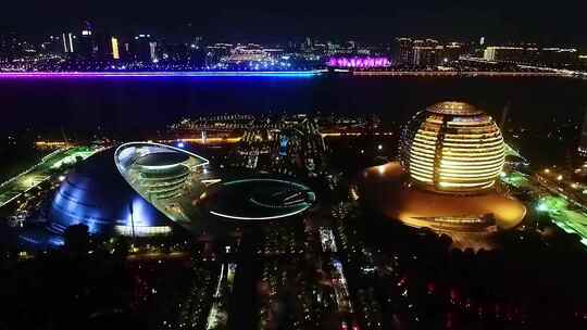 航拍杭州城市阳台灯光秀视频视频素材模板下载