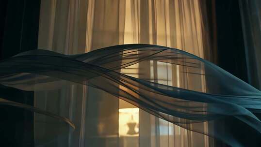 室内飘动的透明薄纱素材