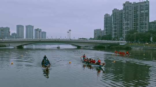 高清航拍四川眉山划龙舟比赛端午节
