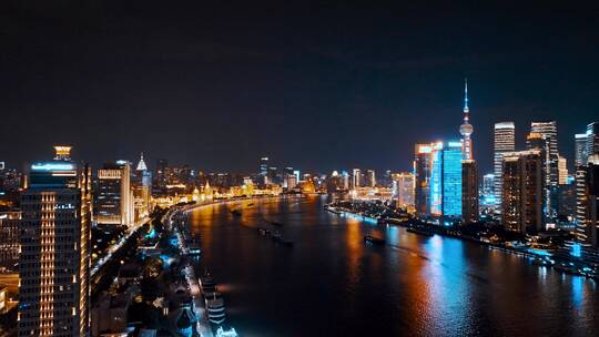 上海黄浦江夜景航拍