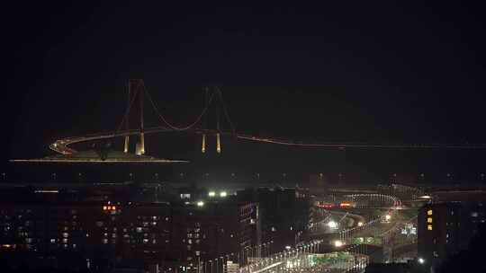 深中通道夜景公路地铁与飞机同框