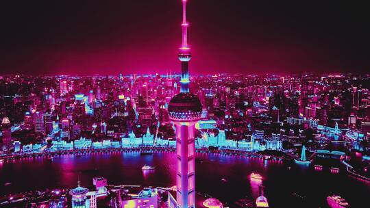 东方明珠赛博夜景