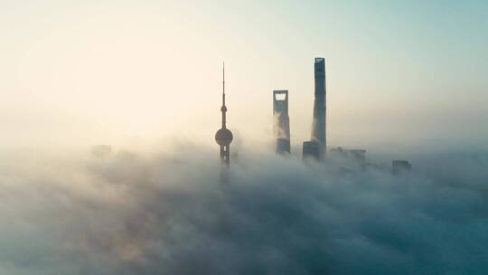 上海清晨平流雾航拍