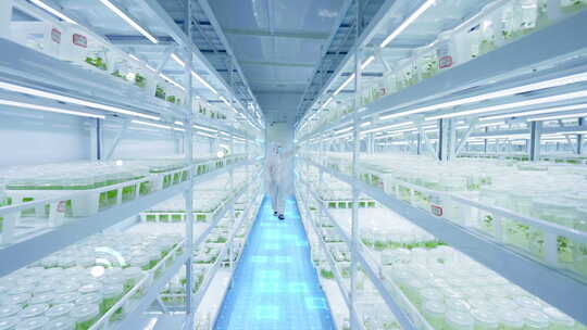 现代农业科技感线条实验室草莓育苗
