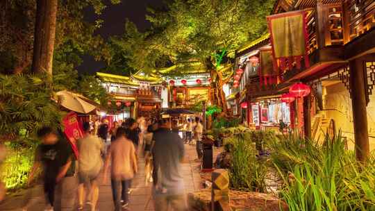 成都锦里古街戏台夜景延时摄影