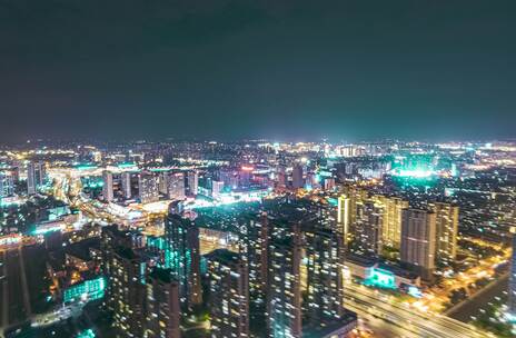 无人机航拍扬州高楼夜景延时摄影