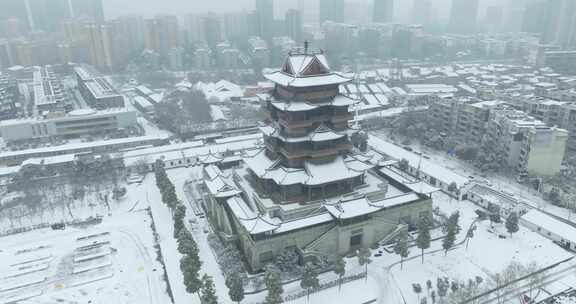 武汉城市地标景点雪景风光