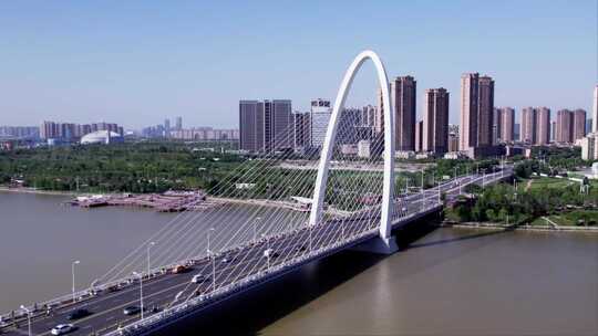 西安城市大桥交通建筑风景实景航拍