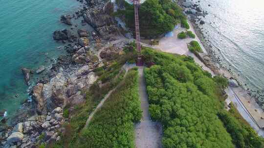 航拍海南三亚西岛海洋文化旅游区海浪礁石