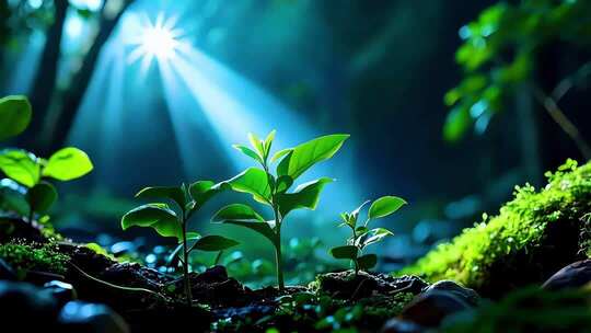 新生绿植破土生长画面