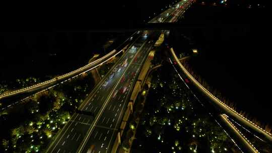 杭州萧山区市心路互通立交桥高架桥夜景延时