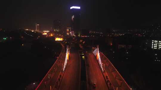 原创拍摄德清县城市街道车流夜景航拍大景