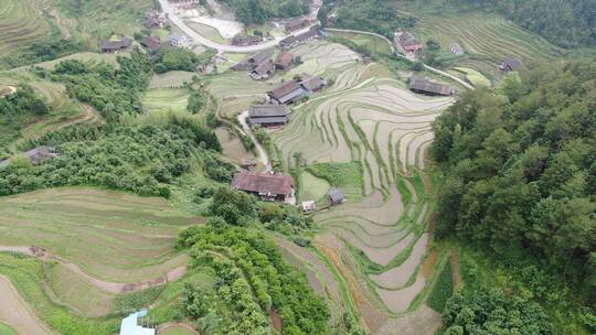 航拍乡村田野大山梯田风光