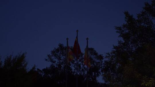 夜晚国旗飘飘夜景晚上国旗