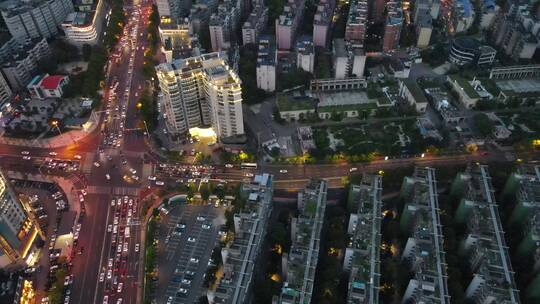 航拍湖南长沙城市夜幕降临夜景交通视频素材模板下载