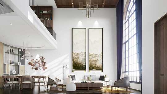高端别墅样板房室内客厅新中式设计视频素材模板下载