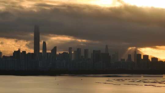 深圳湾日出航拍深圳城市