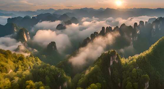 张家界山峰云海山脉日出风景云雾大自然奇峰