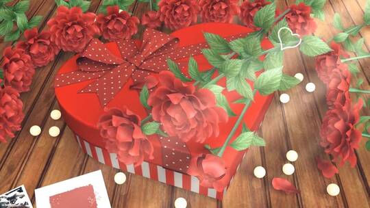 浪漫唯美礼盒情人节视频素材玫瑰花周年纪念AE模板