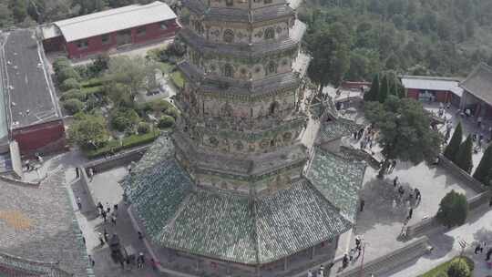 航拍山西临汾洪洞县广胜寺飞虹塔琉璃塔