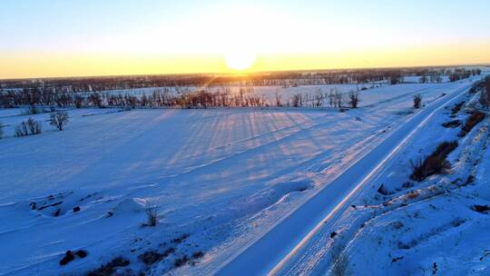 新疆天山夕阳下的林海雪原视频素材模板下载