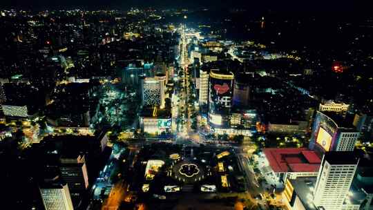 浙江杭州延安路夜景航拍