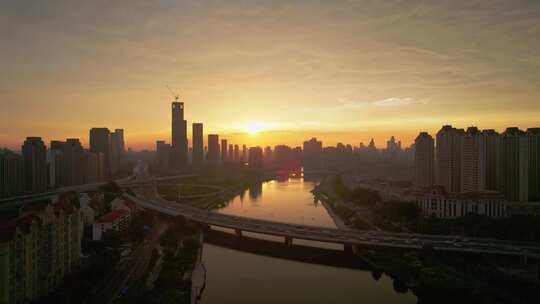 天津海河海津大桥复兴门地铁站城市交通风光