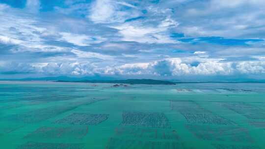 蓝色海洋蓝天白云自然风光航拍延时8K