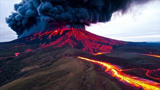 火山喷发熔岩流淌景象