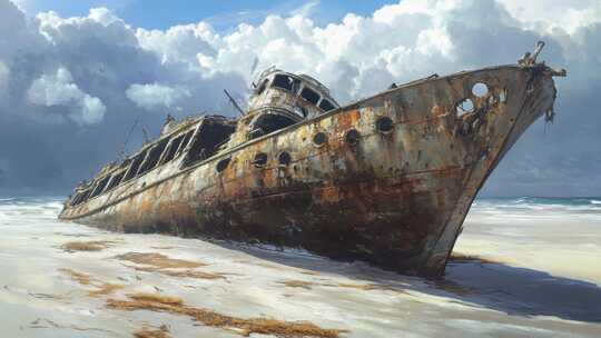海滩上的废弃船骸