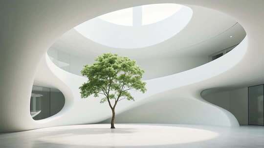 现代室内独特建筑与绿植景观