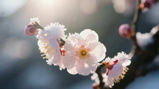 覆雪梅花特写