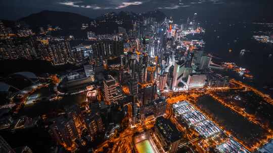 无人机航拍繁华的香港城市夜景