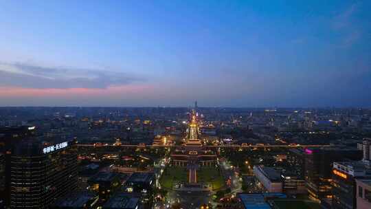 中国陕西西安城墙南门永宁门天际线夜景航拍