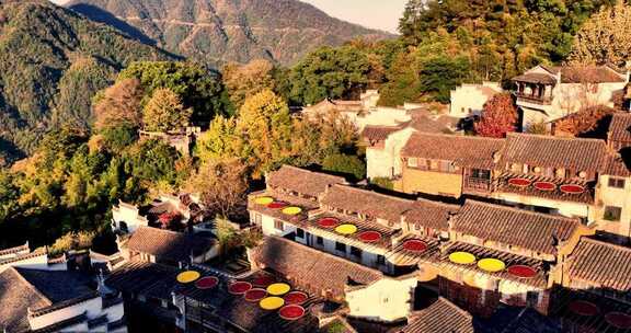 江西婺源篁岭美丽乡村晒秋航拍