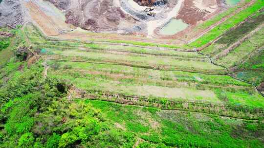 杭州萧山采石场石料场矿山矿坑风景航拍